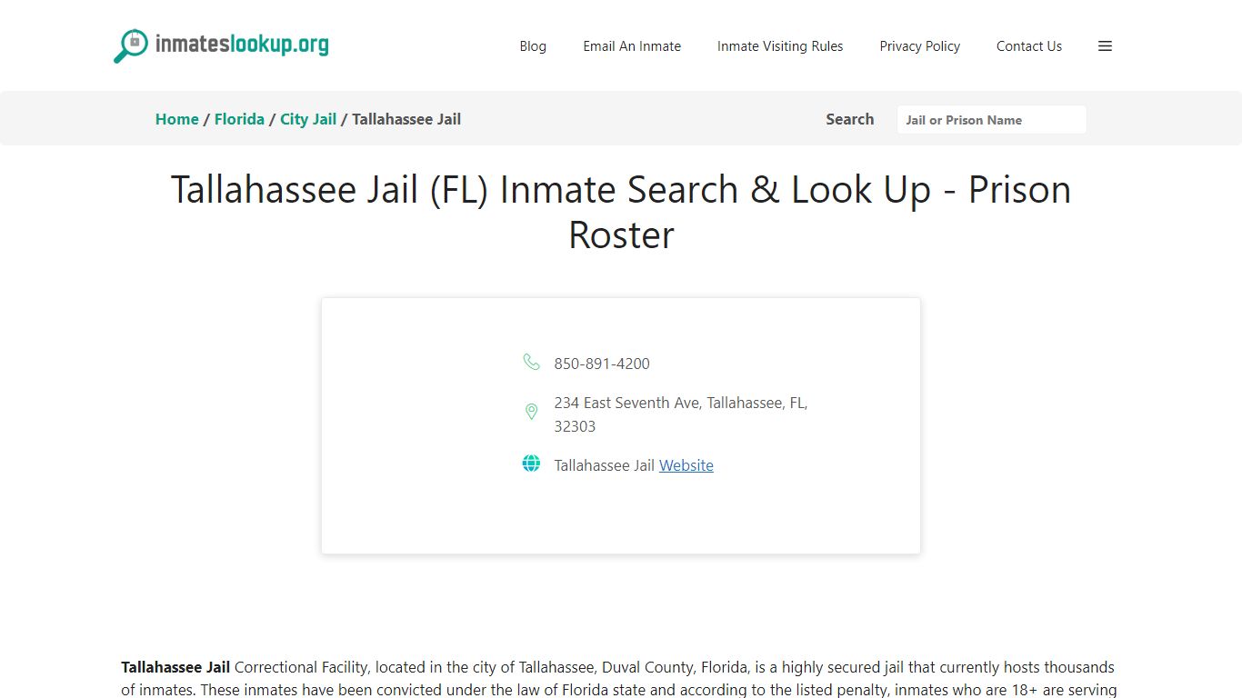 Tallahassee Jail (FL) Inmate Search & Look Up - Prison Roster